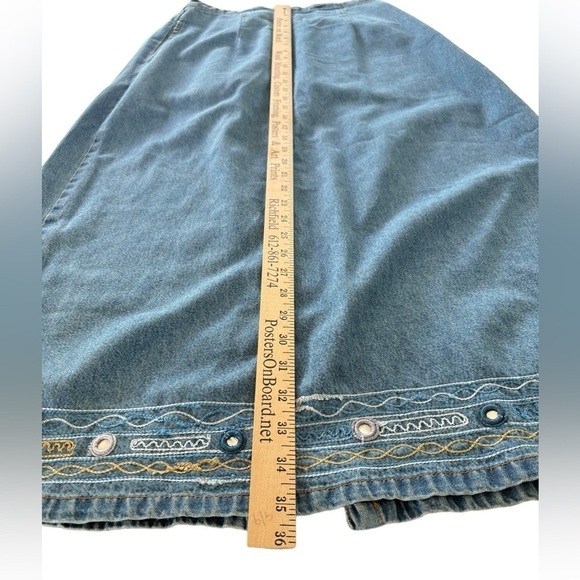 VTG Denim Maxi Skirt Small Elastic Waist Embroidered Y2K Modest Cottagecore 90's - Picture 11 of 13